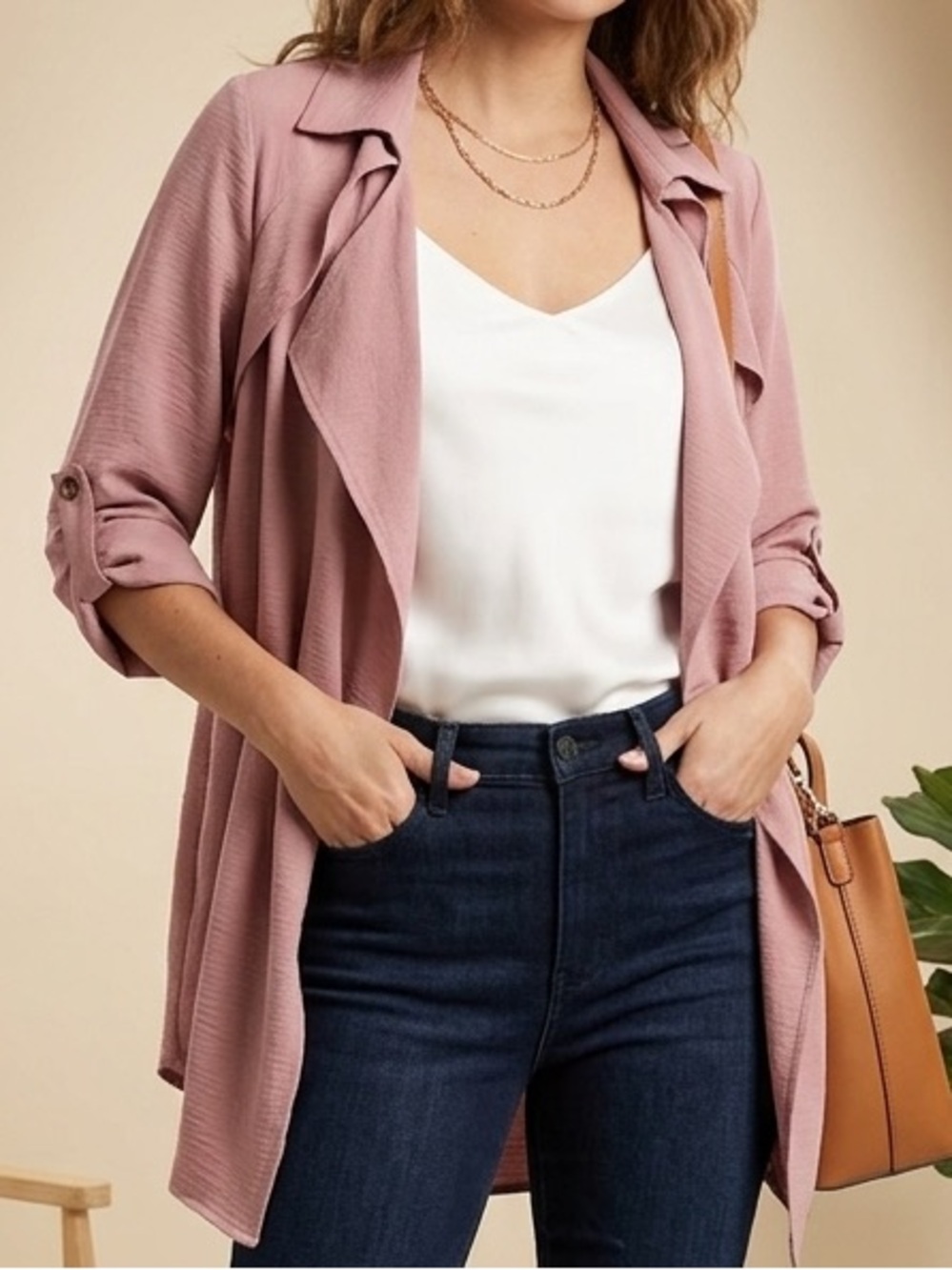 She + Sky Blush Pink Waterfall open lightweight blazer, women's size M